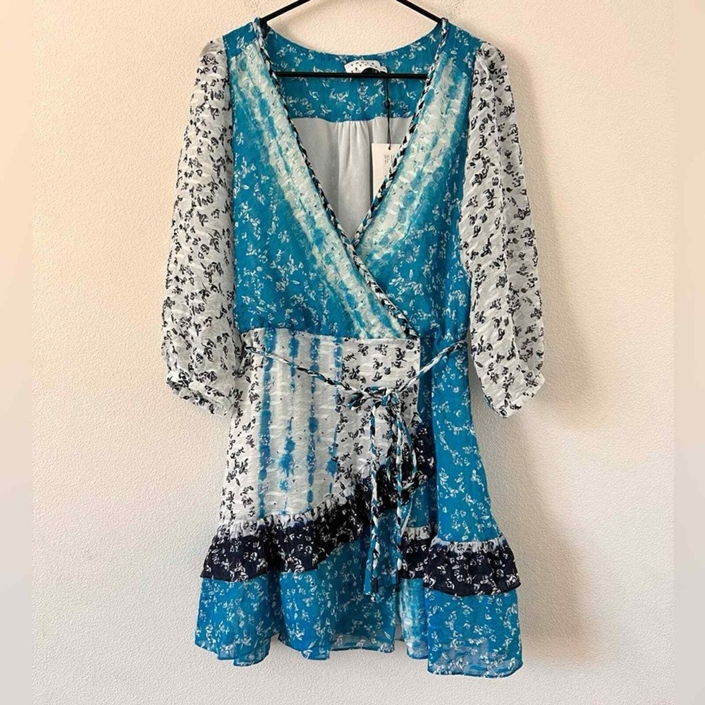 Tanya Taylor. Marisa Flounce Dress. Blue & White Floral. Size 8.